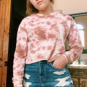 Pink Tie Dye Sky and Sparrow Crewneck Sweater
